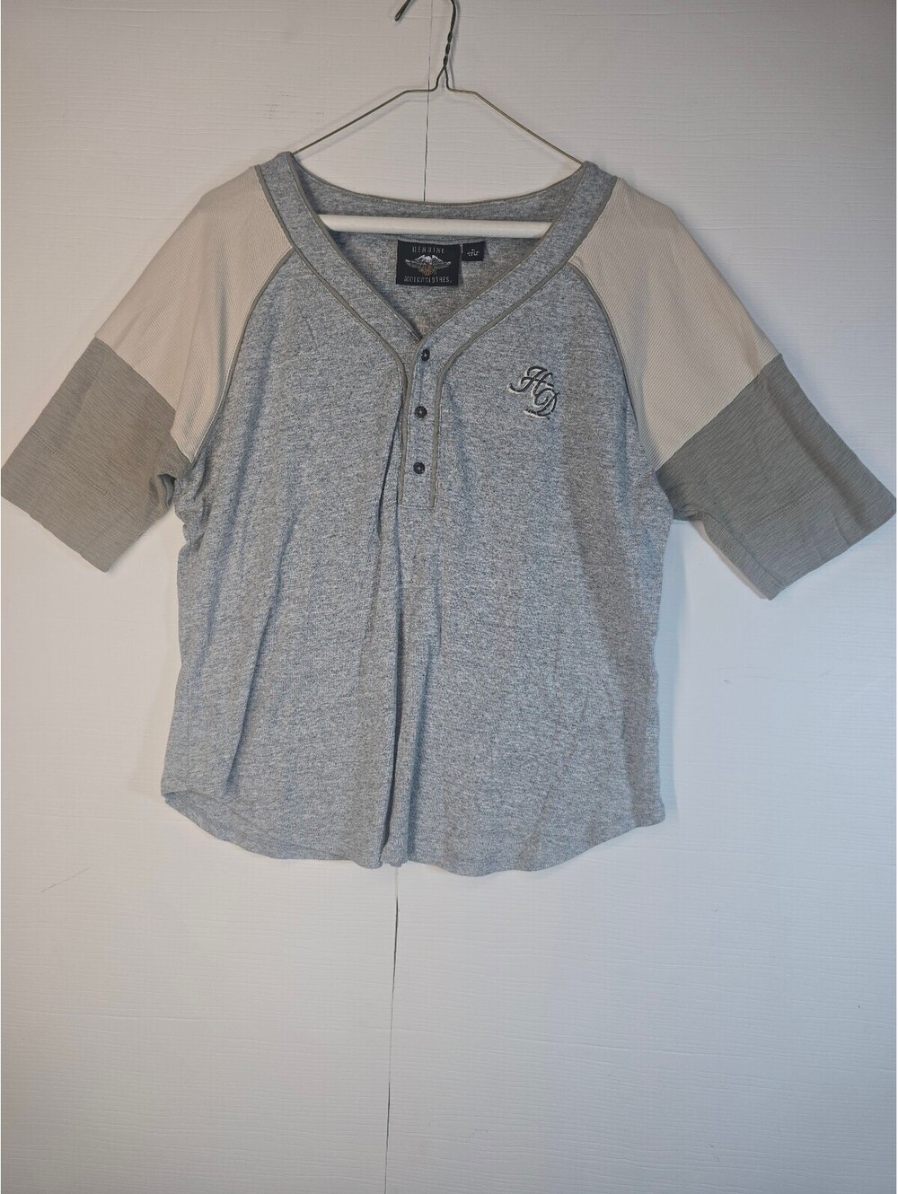 Harley Davidson Womens XL Gray Colorblock Henley Short Sleeve Baseball Tee